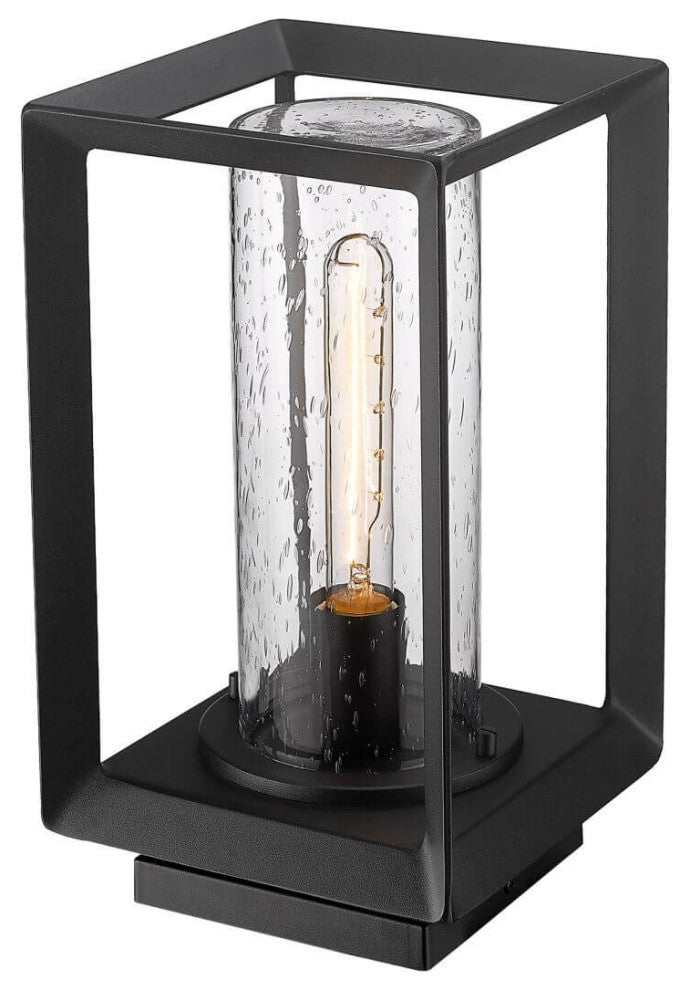 1 Light 13" Tall Outdoor Pier Mount, Natural Black With Seeded Glass Shade
