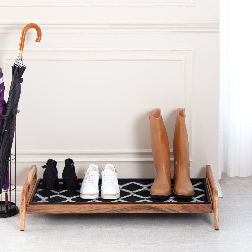 Single-Tier Natural Stand With 3-Pair Rubber Boot Tray San Tropez