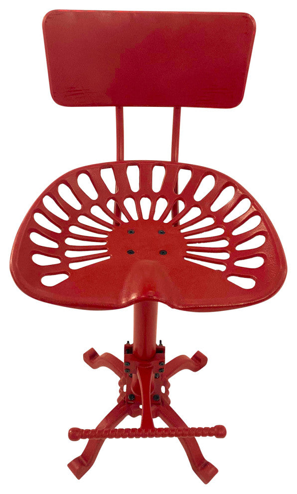 August Tractor Seat Stool With Back, Red