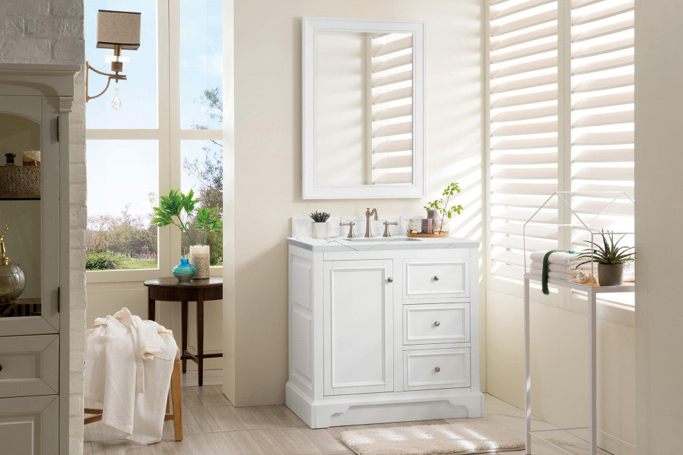 James Martin 825-V36-BW-3ENC 36" Single Vanity Bright White w/ 3 CM Quartz Top