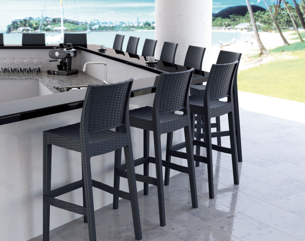 Jamaica Resin Wickerlook Barstool, Dark Gray, Set of 2