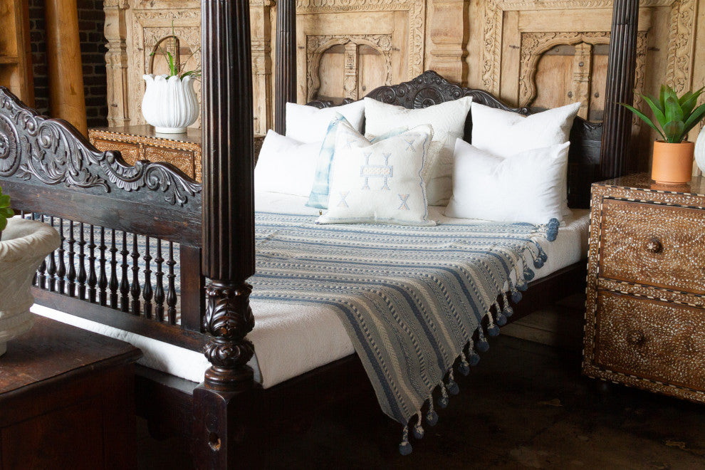 Azul Hand-Loomed Cotton Pom-Pom Throw