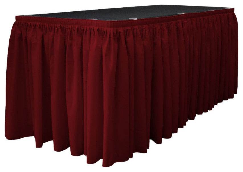 LA Linen Polyester Poplin Table Skirt, Burgundy, 252"x29"