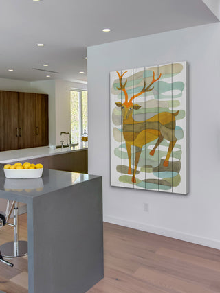 "Stag" Painting Print on White Wood