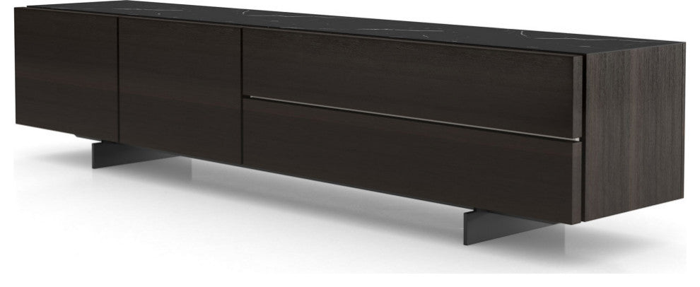 Inverness Media Cabinet in Smoked Oak and Black Marble Ceramic