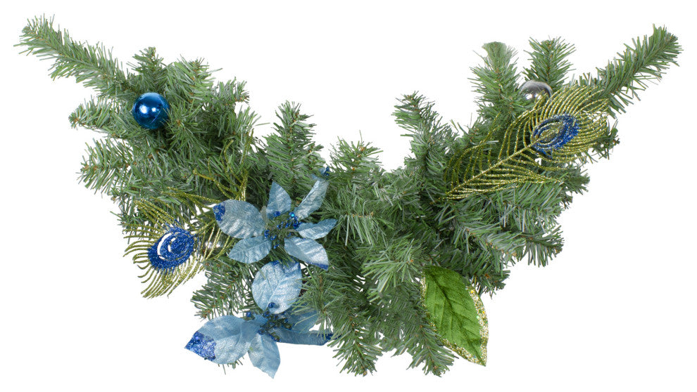 Unlit Peacock Decorated Swag 69 Tips, 24"