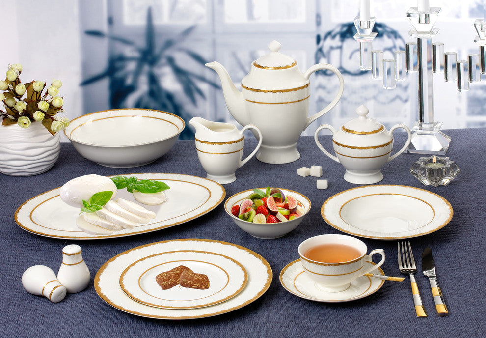 57 Piece Dinnerware Set-New Bone China Service for 8 People-Sonia