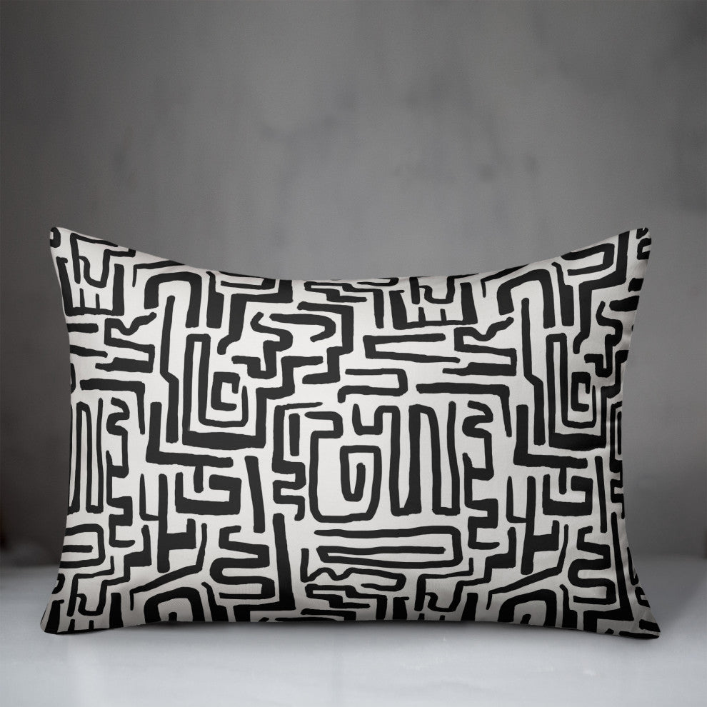 Black Maze Lines 14"x20" Spun Poly Pillow