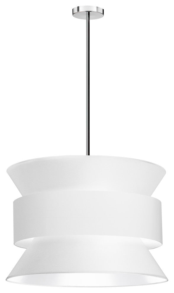 Questa Transitional 4 Light White Polished Chrome Fabric Pendant