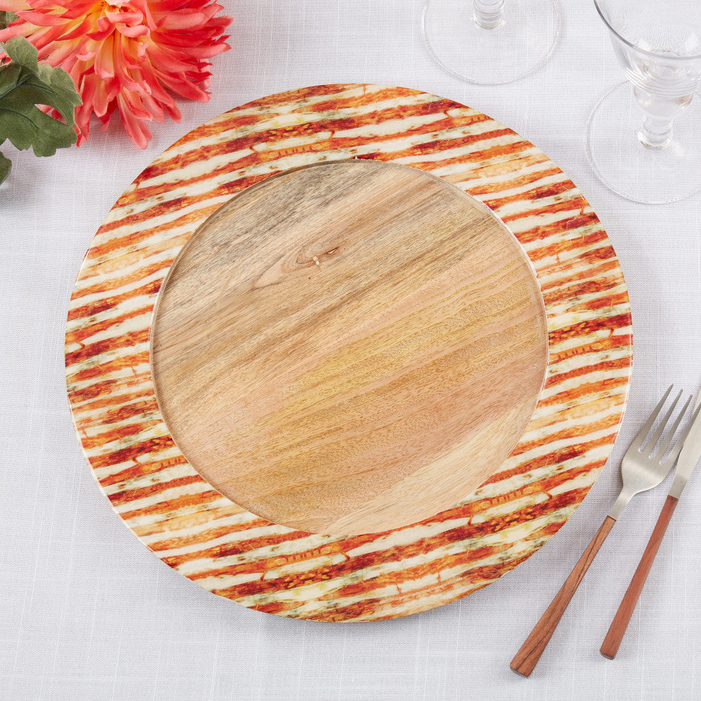 Stripe Rim Design Table Charger, Set of 4, Rust, 13"