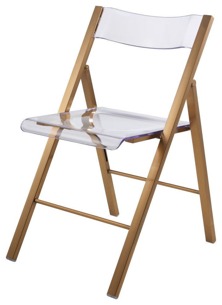LeisureMod Menno Folding Chair With Stainless Steel Frame Set of 2, Clear