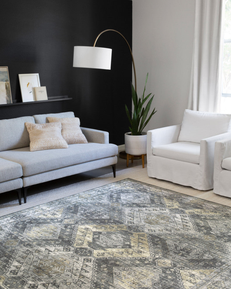Graphite Silver Printed Skye Area Rug, Graphite/Silver, 1'6"x1'6" Sample