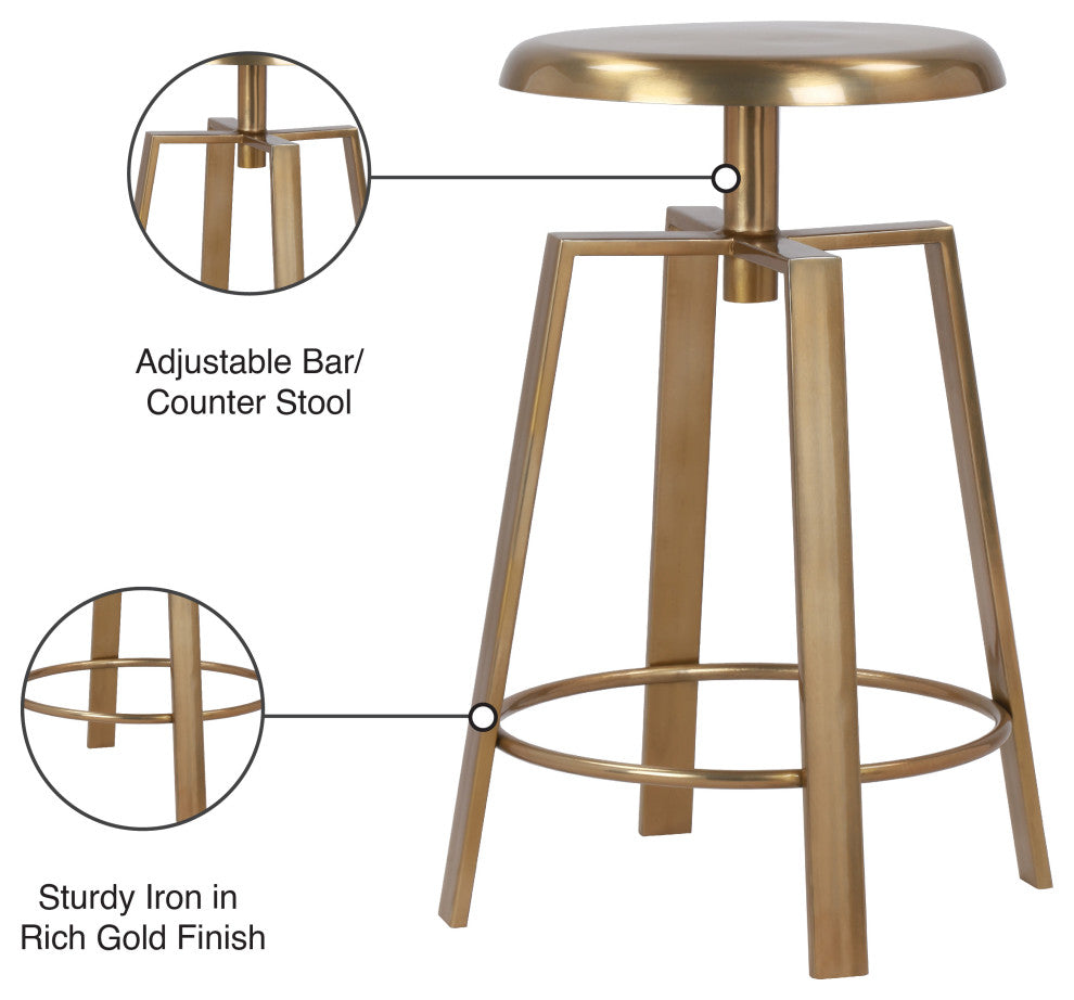 Lang Iron Adjustable Bar/Counter Stool, Gold