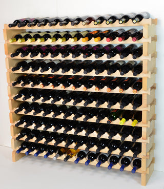 Modular Wine Rack Beechwood 48-144 Bottle Capacity 12 Bottles Across Stackable
