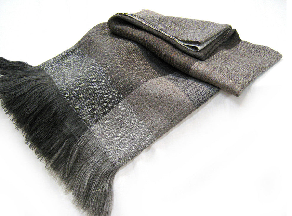 Alpaca and Wool Throw Blanket, Luxury All Season Block Throw, Grey With Brown