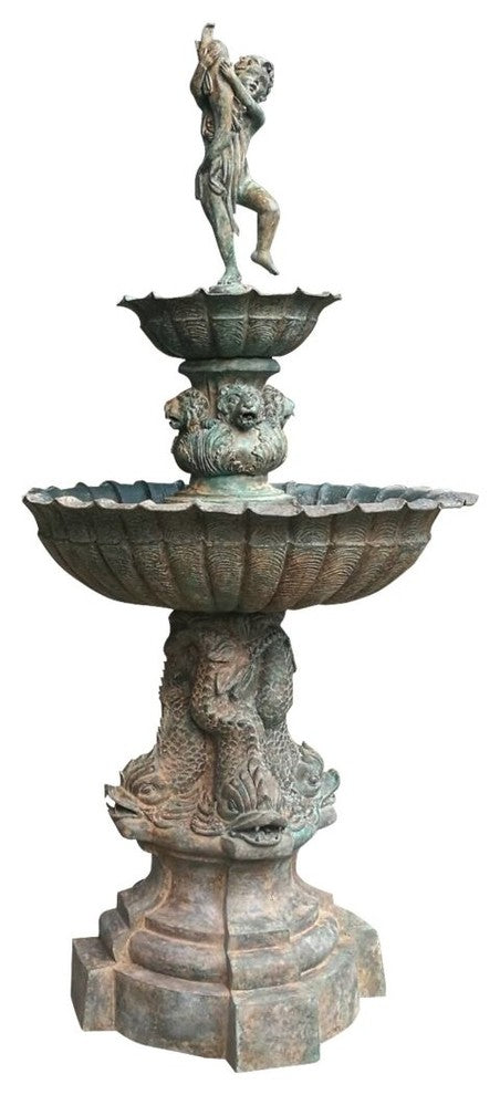 Bronze Boy With Fish Fountain