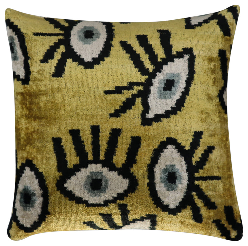 Canvello Handmade Handmade Velvet Silk Evil Eye Throw Pillow With Down Insert