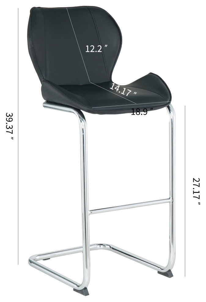 Modern PU 4 Bar chairs with Metal Legs for Dining,kitchen and Bar, Black