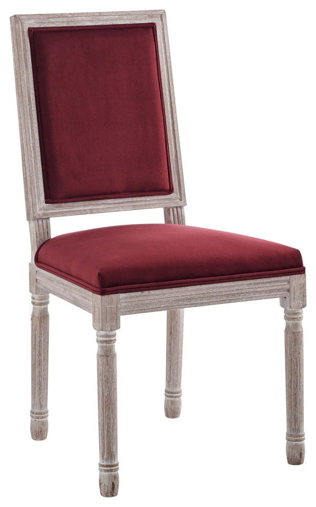 Court French Vintage Performance Velvet Dining Side Chair Natural Maroon