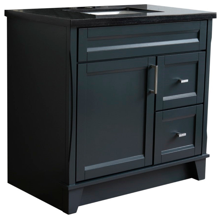 37" Single Sink Vanity, Dark Gray Finish With Black Galaxy Granite