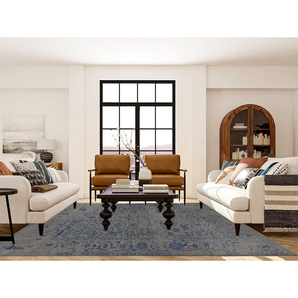 Battleship Gray, Jacquard Hand Loomed Hand Knotted Pure Wool Rug, 7'10"x10'