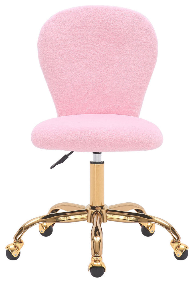 Critter Sitters Emmy Faux Fur Swivel Office Chair, Pink/Gold
