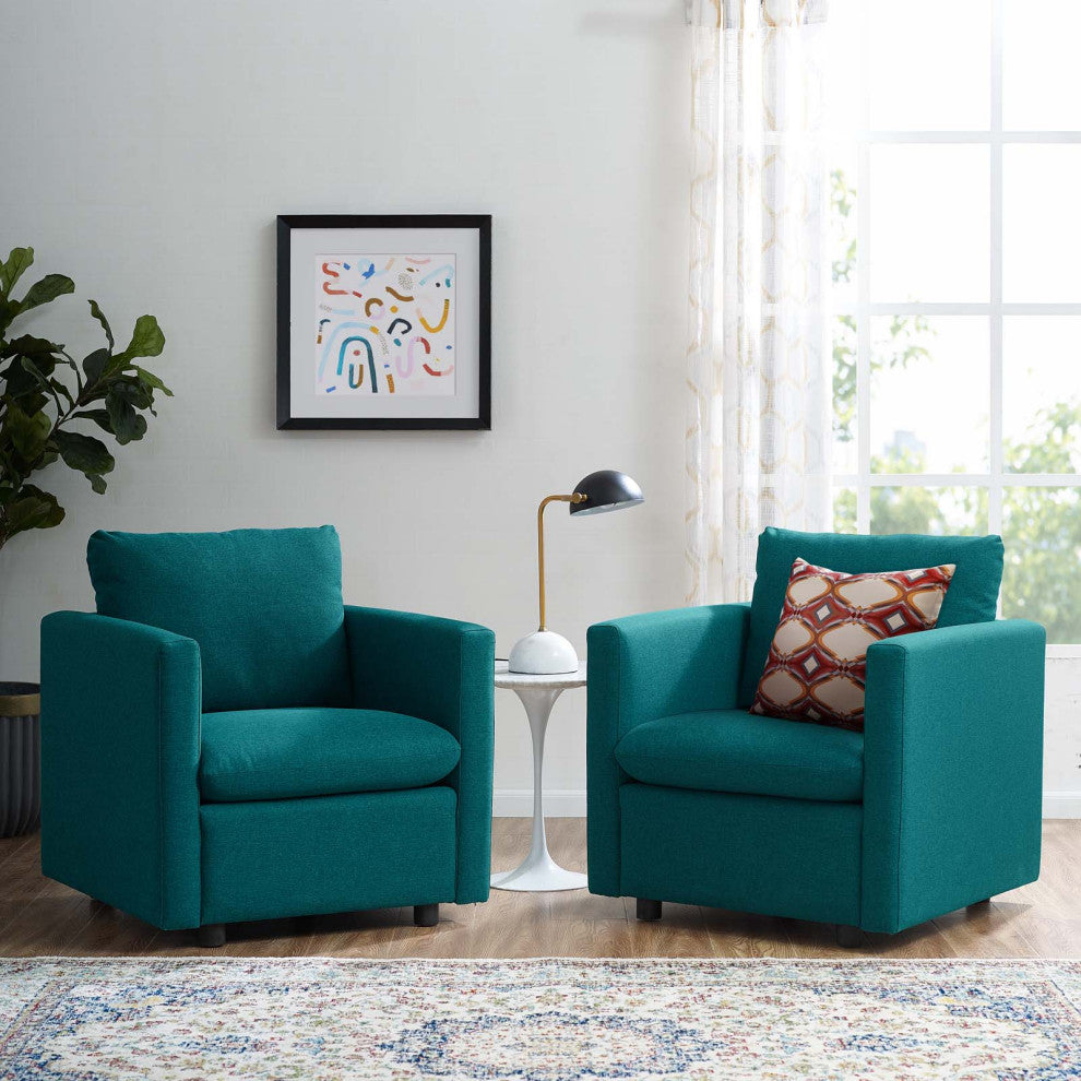 Armchair Accent Chair, Set of 2, Fabric, Teal Blue, Modern, Lounge Hospitality
