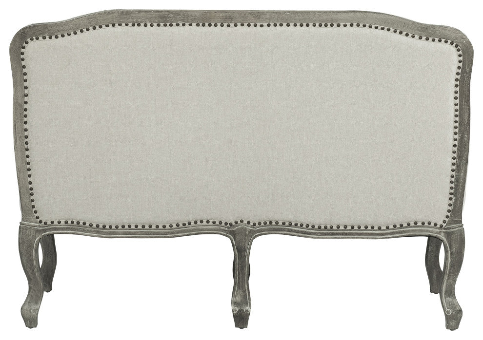 Lv01131 Loveseat With 2 Pillows, Cream Linen and Brown Finish Tania