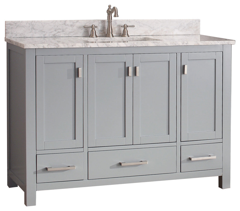 Avanity Modero 49" Vanity, Chilled Gray Finish, Carrera White Marble Top