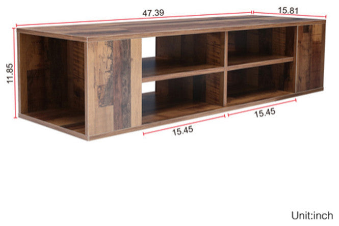 Wall Mounted Media Console floating tv shelf adjustable brown TV stand