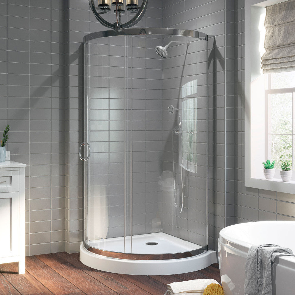 Breeze Corner Sliding Door Shower Kit, Clear Panels and Base, Chrome, 36"