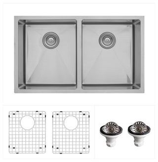 Karran 32" Undermount Double Equal Bowl Stainless Steel Kitchen Sink Kit