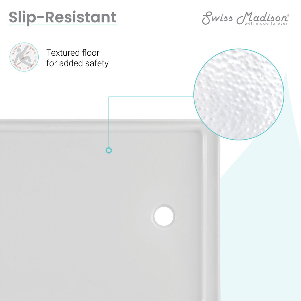 Carre 48"x36" Acrylic White, Single-Threshold, Shower Base, Right Drain