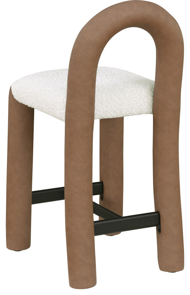Amari Upholstered Bar and Counter Stool, Brown, Boucle Fabric and Vegan Leather
