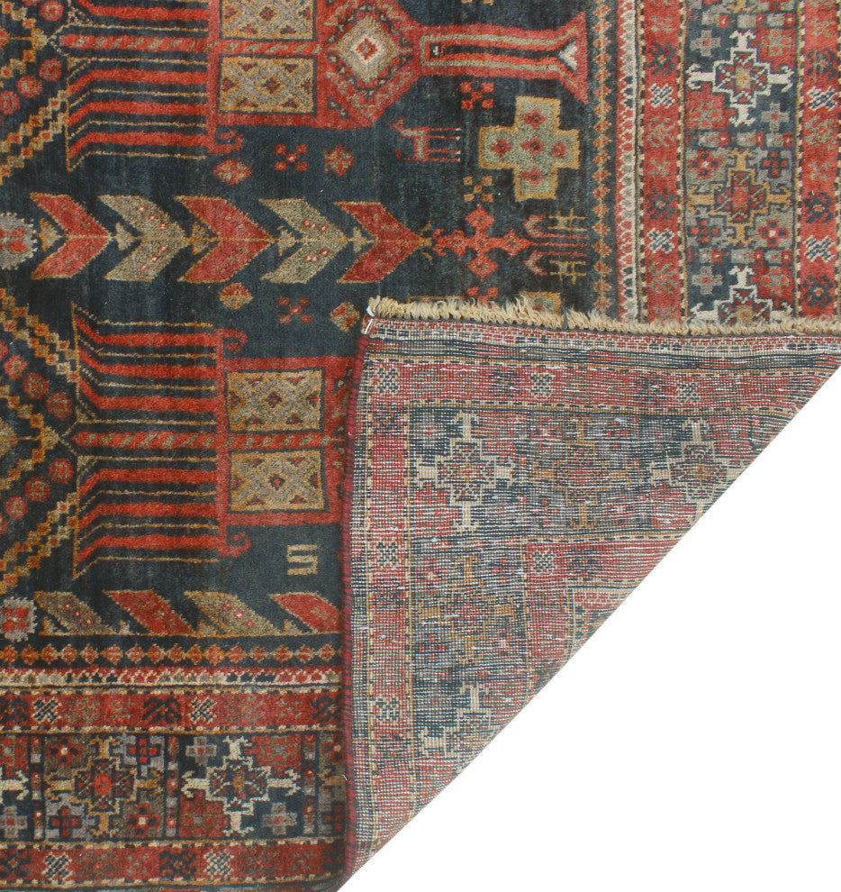 Semi-Antique Kasen Charcoal/Rust Runner, 3'8x9'4