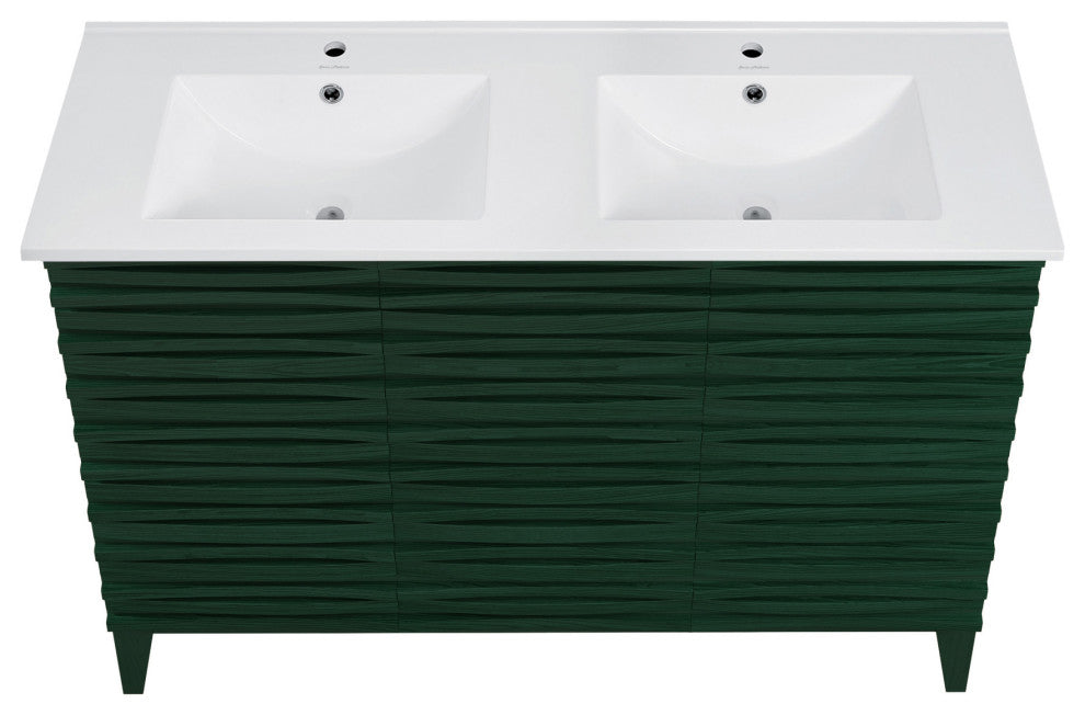 Cascade 48" Freestanding Bathroom Vanity, Green Oak With Double Basin Sink Top