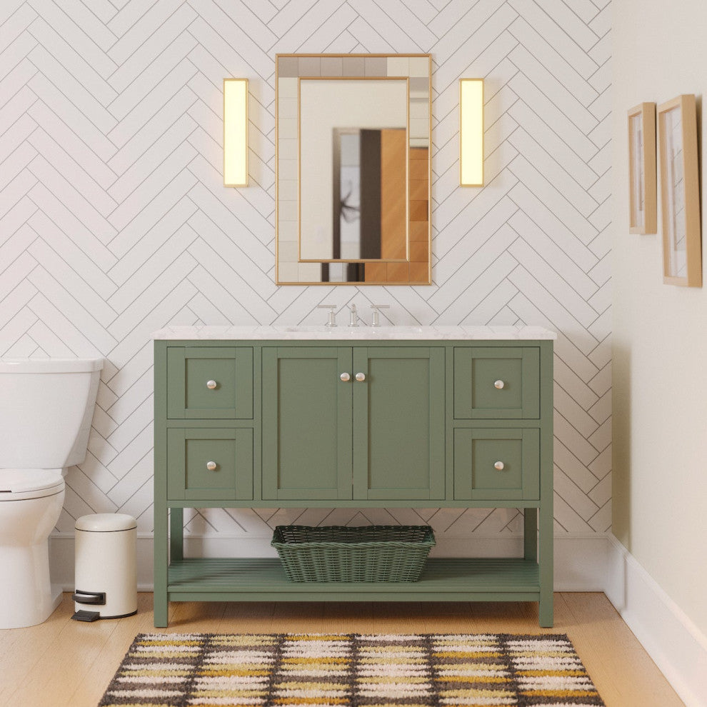Kitchen Bath Collection Lakeshore 48" Vanity, Sage Green, Engineered Carrara