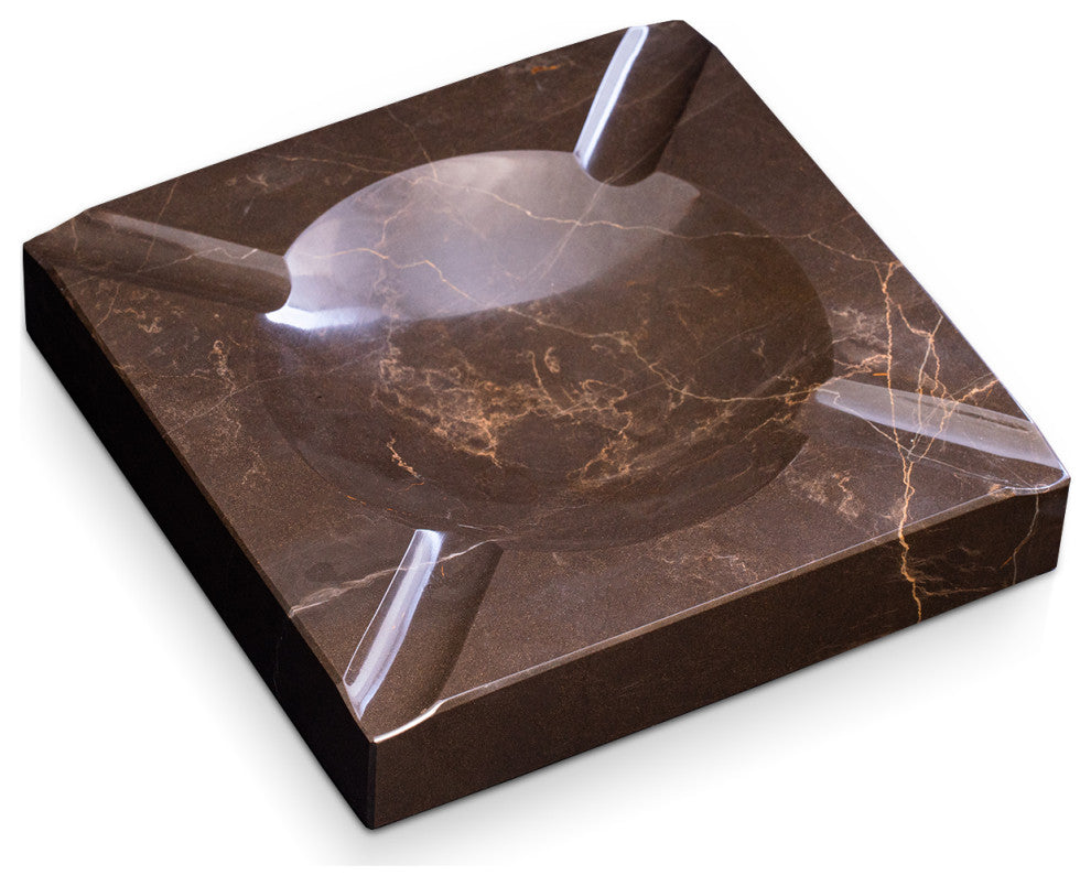 Handcrafted Genuine Marble 4 Cigar Ashtray, Amber Emperador Marble