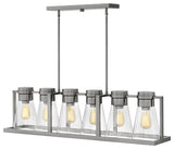 Hinkley Refinery Medium Six Light Linear, Brushed Nickel With Clear Glass