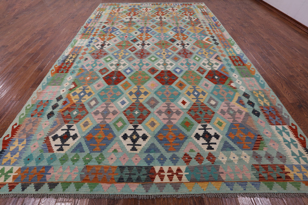 10' 2" X 16' 2" Kilim Flat Weave Wool On Wool Rug - Q12535