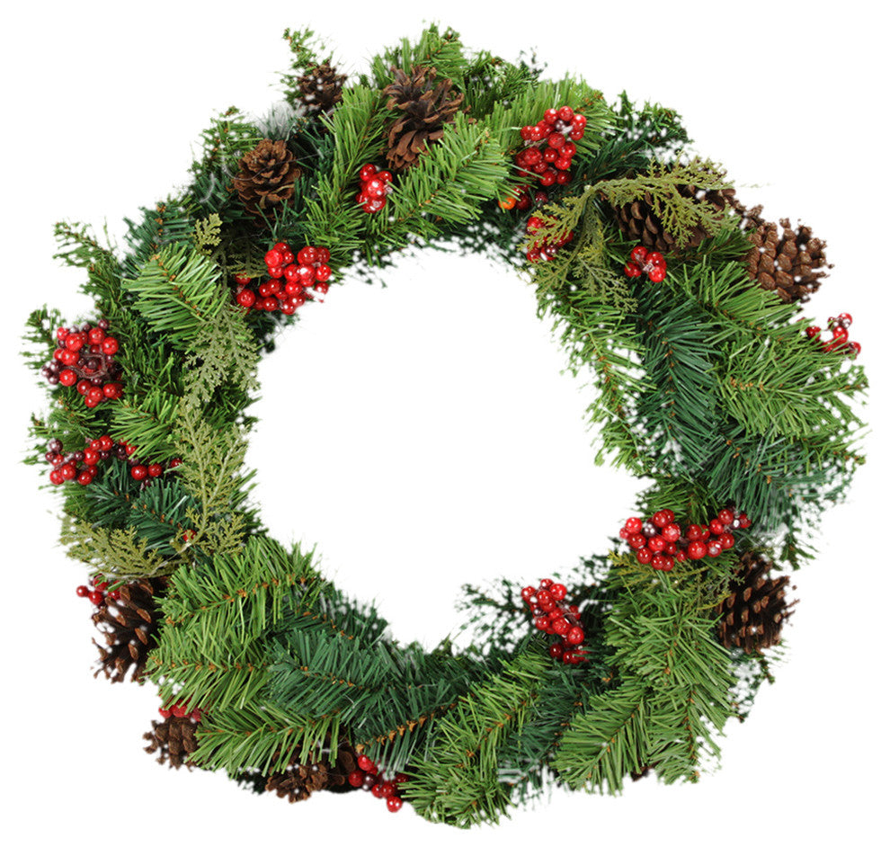 24" Red Berry And Pine Cone Artificial Christmas Wreath, Unlit