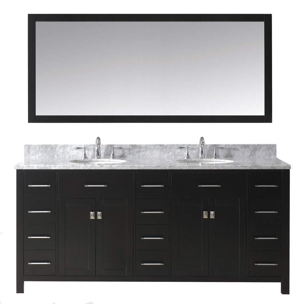 Caroline Parkway 72" Double Bathroom Vanity Set Espresso, Marble Top