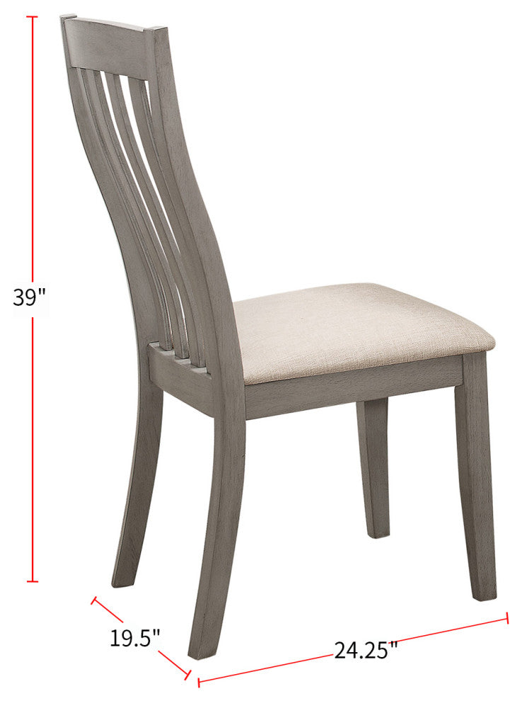 Set of 2 Dining Side Chairs with Upholstered Seat, Coastal Gray