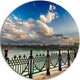 City Lake Under Clouds, Cityscape Photography Disc Metal Wall Art, 11"
