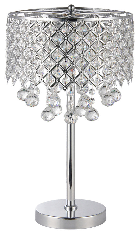 Marya 3-Light Chrome Round Crystal Chandelier Bedroom Table Lamp
