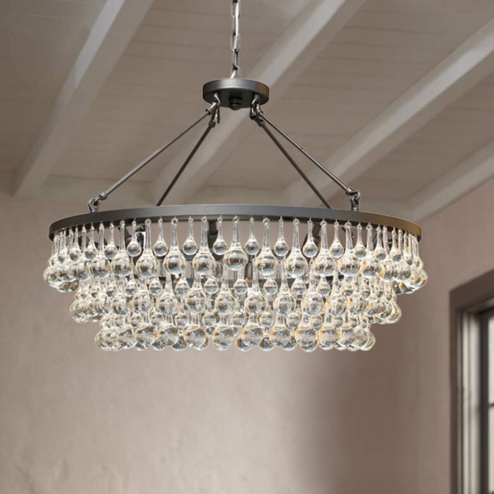 Lightupmyhome Celeste 32" Glass Drop Chandelier, Hanging or Flush Mount, Black