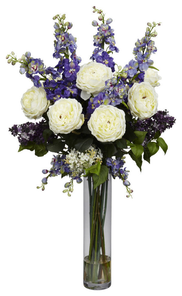 Rose, Delphinium and Lilac Silk Flower Arrangement, Purple