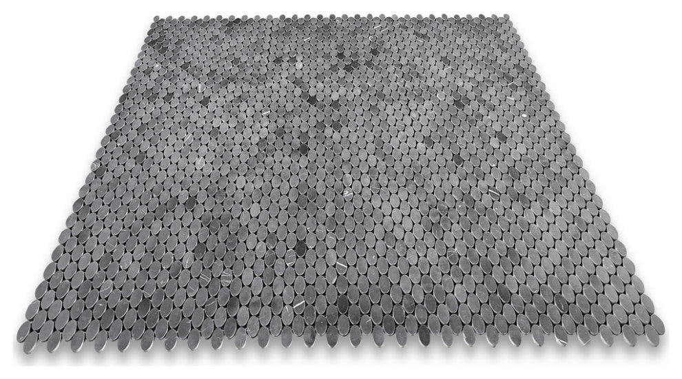 Nero Marquina Black Marble 1-1/4x5/8 Oval Ellipse Mosaic Tile Honed, 1 sheet
