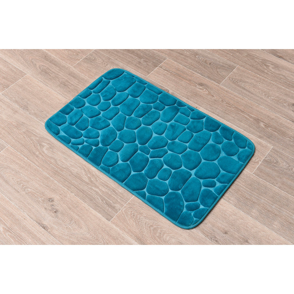 Bathroom Rug Memory Foam Mat 3D Pebble , Peacock Blue, 32" X 20"