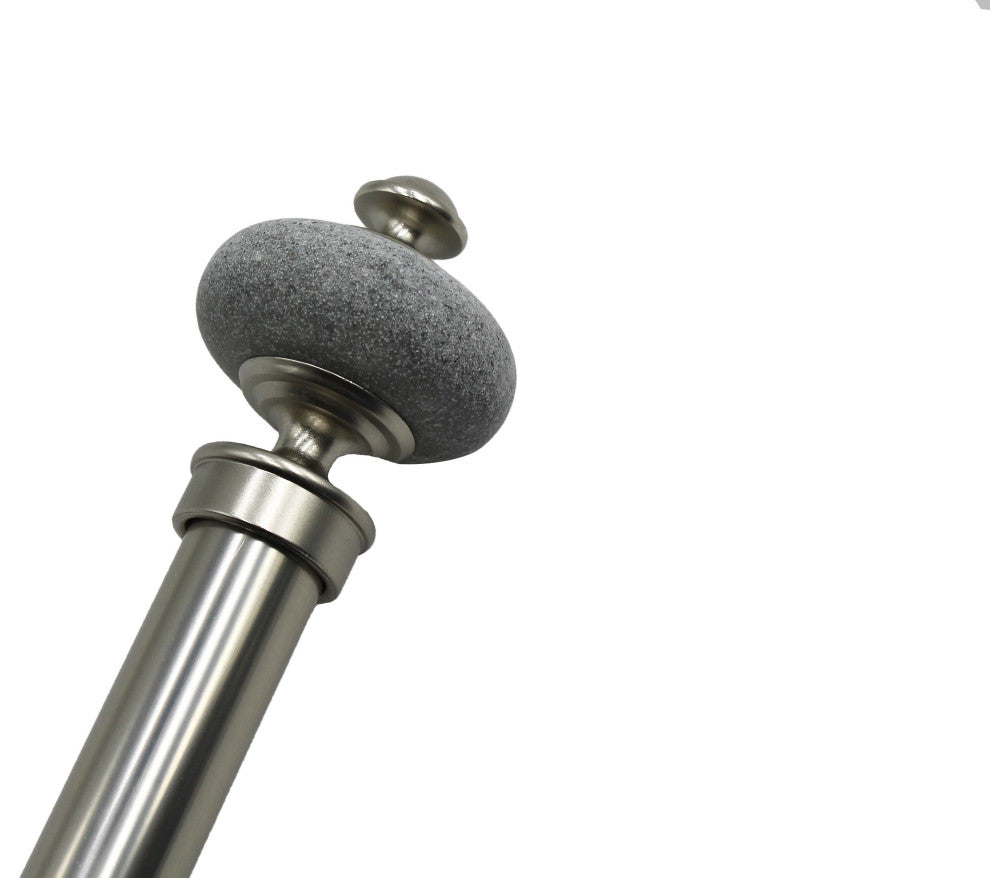 Linen Avenue Grey Stone Cap Single Curtain Rod Set,48-86 Inch,Polished Nickel